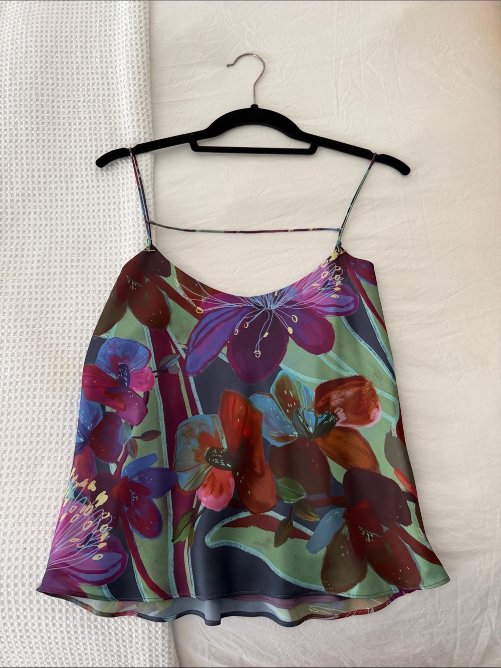 Sandra Weil Floral Silk Cami in Green, Purple, Red